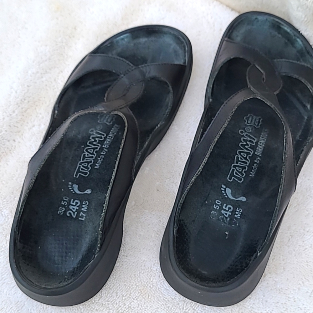 Birkenstock Tatami sandals. Black leather straps.  Composition sole.